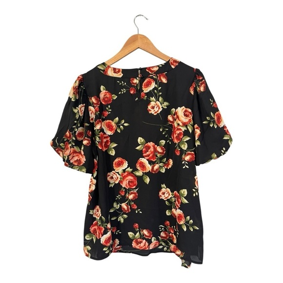 Poppi Blouse Women's Plus Size 1Z Rose Floral Print Puff Sleeve - Picture 3 of 6